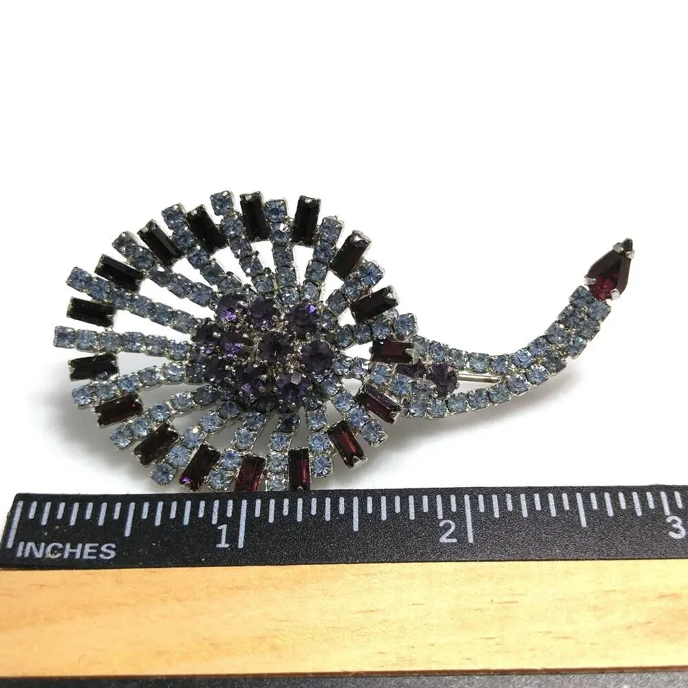 Vintage Hobe Rhinestone Brooch Purple Blue Rhodium Signed